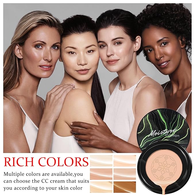 CAHIUYOA Mushroom Head Air Cushion CC Cream BB Cream Mushroom Head Foundation Full Coverage Foundation Makeup Long Lasting Moisturize Matte Concealer - 05 Buff Beige