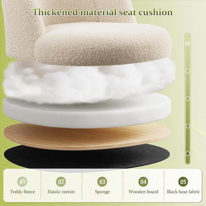 Vanity Chair with Back, Cute Desk Chair with Wheels, Armless Office Chair Height Adjustable, Soft Lumbar Support for Small Space, Bedroom, Light Yellow