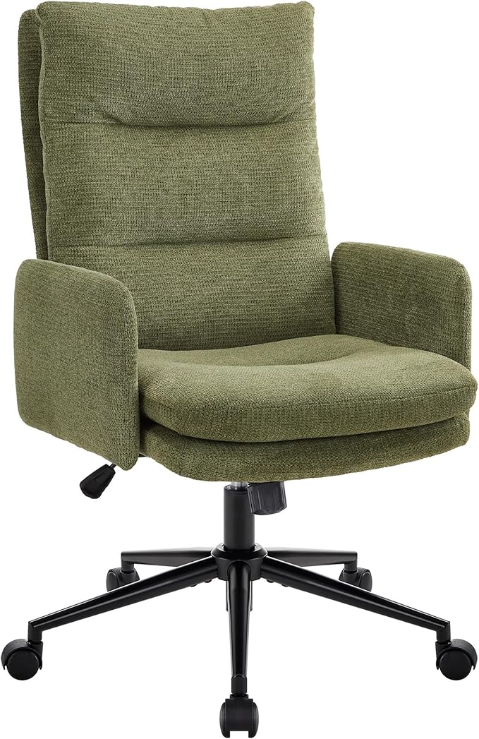 IWMH High-Back Home Office Chair,Upholstered Desk Chair with Armrests,Height Adjustable Armchair with Wheels, Swivel Office Desk Chair, Ergonomic Computer Task Chair, Leisure Armchair Cashmere (Green)