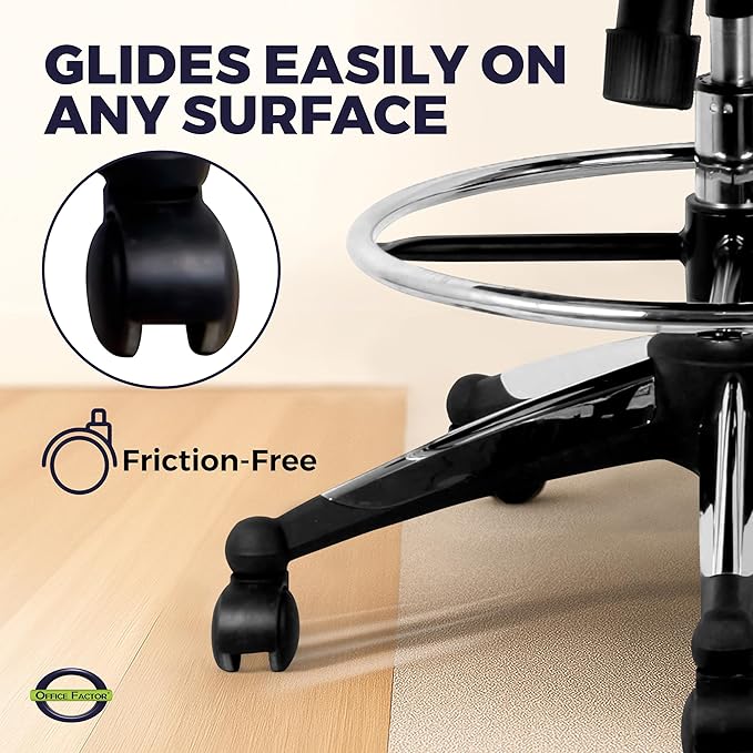 OfficeFactor 300 Lbs Ergonomic Drafting Chair Tall Office Chair Standing Desk Chair Flip up Armrests Molded Foam Seat with Adjustable Footrest Ring Lumbar Support (Black MESH Fabric)