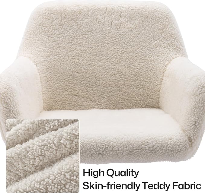 Faux Fur 360°Swivel Desk Chair, Modern Height Adjustable Home Office Armchair with Golden Base for Teens Women Girls, Upholstery Computer Chair for Home Studios, Sherpa & White