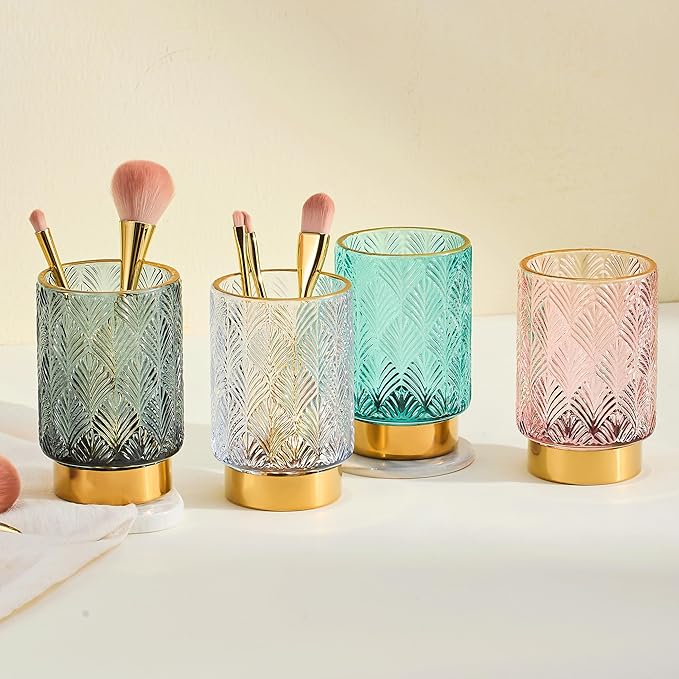 Makeup Brush Holder Organizer,Toothbrush Holders,Desk Pen Pencil Holder,Multifunctional Vintage Glass Brush Cup(A42-10-US)