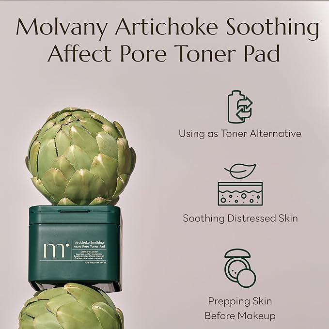 molvany Artichoke Soothing Affect Pore Toner Pad/ASAP Soothe&Calm Skin, Improve Skin Balance Recommended for Sensitive Skin, 70 Pads (160 g / 5.64 oz.)