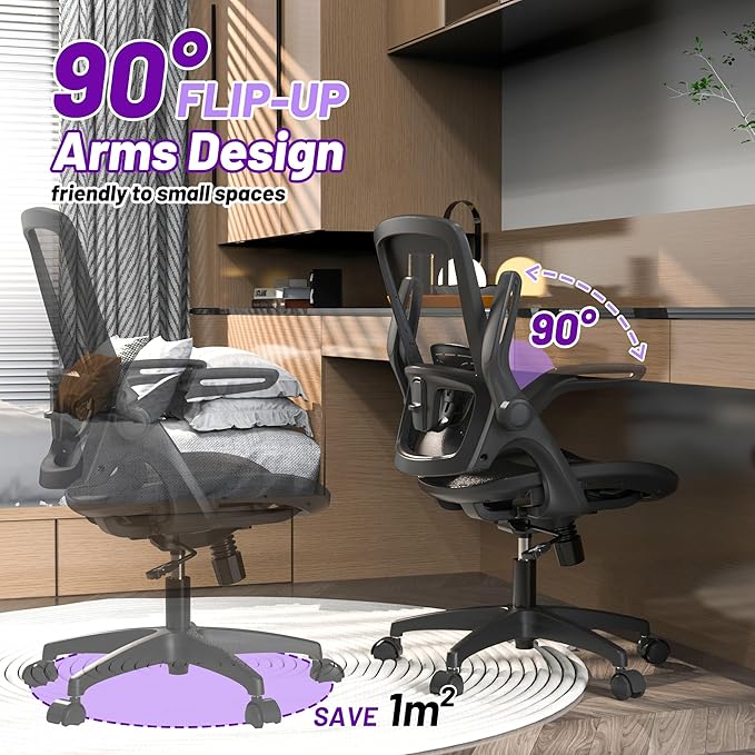 Modern Mesh Seat Home Office Computer Desk Chair with Swivel Wheels and Height Adjustable Lumbar Support for Adult