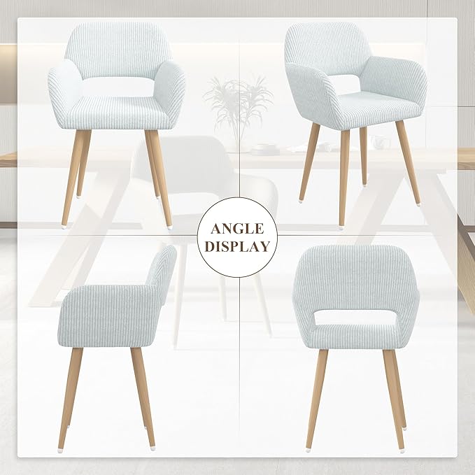 Home Office Desk Chair Set of 1, Corduroy Fabric Vanity Chair for Makeup with Hollow Backrest, Comfy Armchair Wood Frame with Strudy Metal Legs, Light Blue