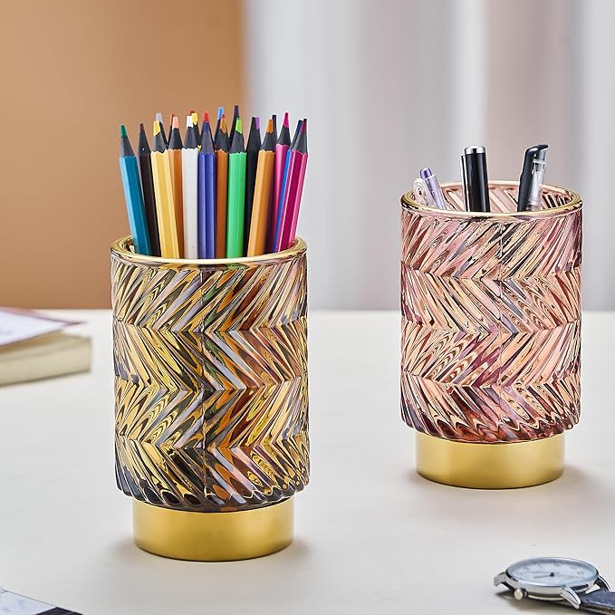 Makeup Brush Holder Organizer,Toothbrush Holders,Desk Pen Pencil Holder,Multifunctional Vintage Glass Brush Cup(A40-5-US)