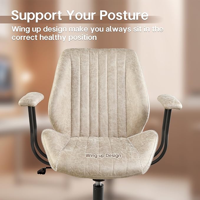 HOOOWOOO Faux Suede Leather Home Office Chair,MCM Modern Ergonomic Task Work Chair,Computer Desk Chair with Cushion Seat Mid Back for Long Hours(Beigen)