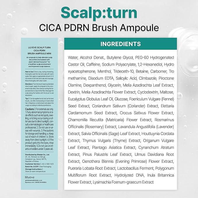 lilyeve SCALPTURN Cica PDRN Scalp Serum with Built-in Brush, PDRN to Strengthen Hair Roots, Itchy Scalp Relief, Dry Scalp Hydration - Korean Hair Care, 1.01 fl. oz.