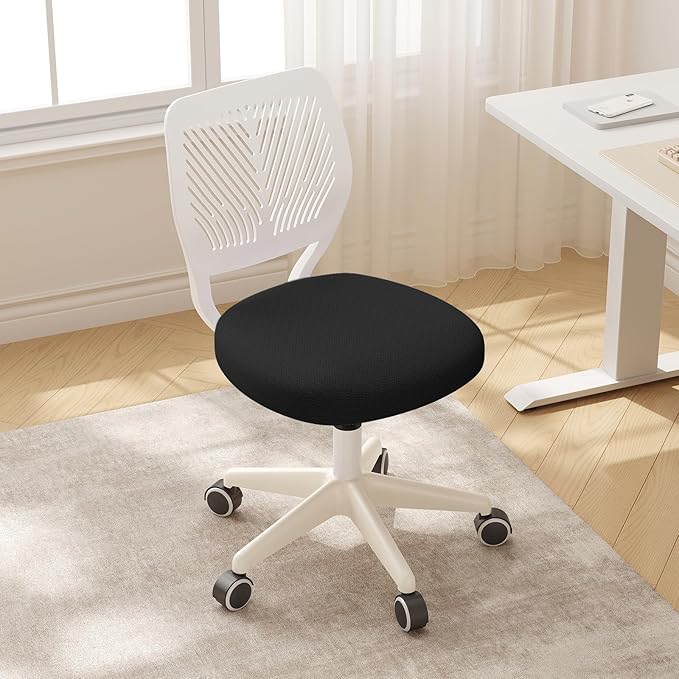 Armless Desk Chair, Height Adjustable Swivel Office Rolling Task Chairs with Soft Mesh Padded Cushion, Ergonomic Small Study Computer Chair for Girls Boys Teens (Black White, 2PCS)