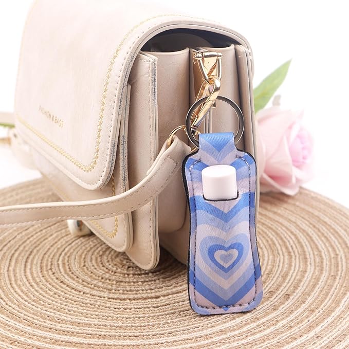 4 Pcs Lip Balm Holder Keychain for Lipstick, Elastic Fabric Lip Gloss Sleeves Holder for Women, Girls, Nurse