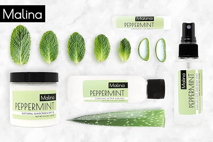 Malina™ Organic Peppermint Natural Sunscreen | SPF 30+ | Nontoxic | Baby-Safe | Reef-Safe | No Preservatives | No Synthetic Fragrance | Made With Pure Essential Oil (4 FL Oz)