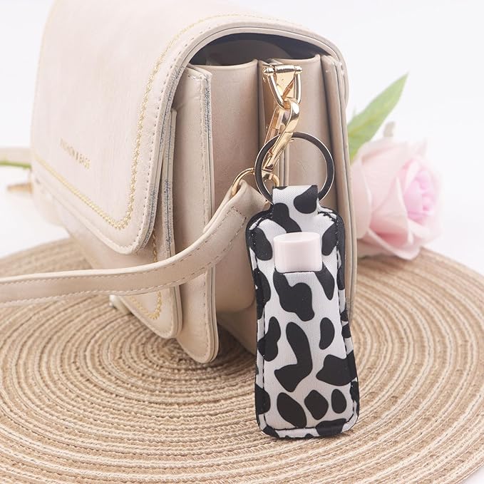 4 Pcs Lip Balm Holder Keychain for Lipstick, Elastic Fabric Lip Gloss Sleeves Holder for Women, Girls, Nurse