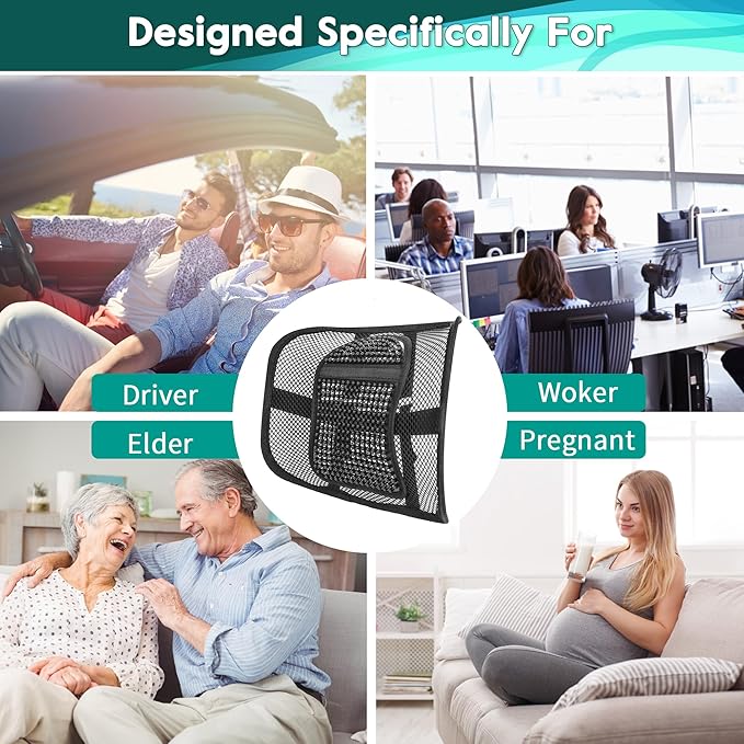 Samyoung Mesh Back Lumbar Support, Back Support Seat Cushion with Breathable Mesh for Office Chairs Car 12â x 16â