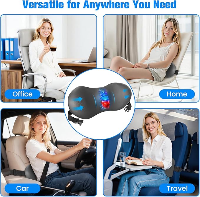 Lumbar Support Pillow for Office Chair - Memory Foam Lumbar Pillow with Detachable Strap & Breathable Cover, Ergonomic Back Support for Office Chair, Car Seat Cushion, Bed Rest (Grey)