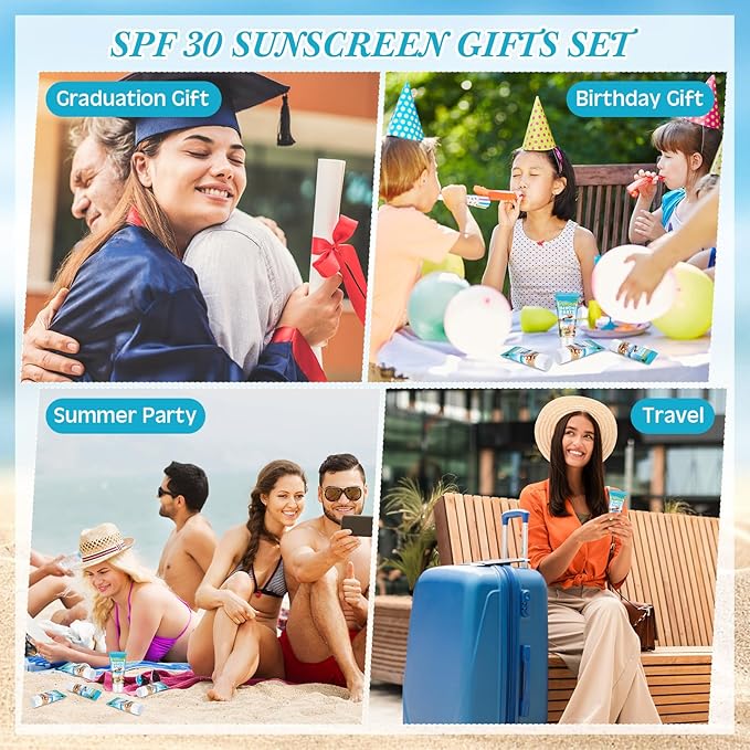 48 Pcs Mini Sunscreen Bulk for Summer Party Wedding SPF 30 Water Resistant Sunscreen Lotion Bulk 1oz Travel Size for Thank You Gifts Wedding Party Supplies (Beach)