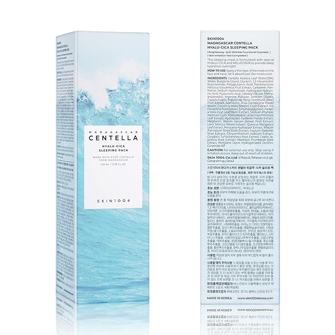 SKIN1004 Hyalu-CICA Sleeping Pack 3.38 fl.oz, 100ml Melatonin Hyaluronic Acid Centella Asiatica Extract Moist and Revitalization Multi Care Solutions