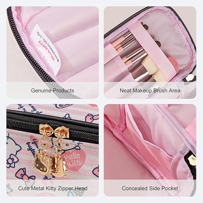AmBealla Cosmetic Bag Large Makeup Bags Pink Travel Case with Makeup Brush Holder,2PCS Cosmetic Organizer for Women,Toiletry Storage Bag for Skincare&Beauty Tools Sweet Cute for Girls