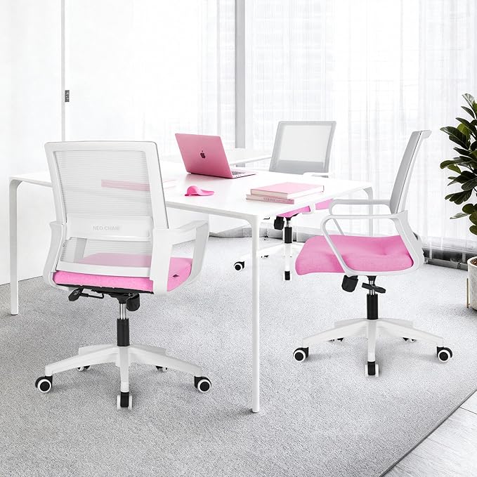 NEO Chair Office Chair Gaming Desk Computer Chair Ergonomic Mesh Mid Back with Wheels Lumbar Support Comfy Swivel Adjustable for Home (Pink)