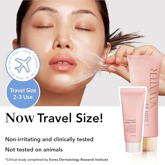 NOWATER Collagen Wrapping Mask, Elasticity Improving, Hydrating, Firming - Hydrolyzed Collagen & Peptide, Glass Skin Peel Off Mask, Korean Skincare for Face (2.4 fl.oz) (0.81 Fl Oz (Travel size))