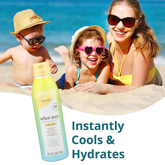 Daylogic After Sun Spray, 3 Pack, Continuous Spray with Aloe and Cooling Menthol, Sunbrurn Relief and Tan Extender, Moisturizes Sun Damaged Skin, Non Greasy, Paraben and Phthalates Free, 5.5 oz. Each