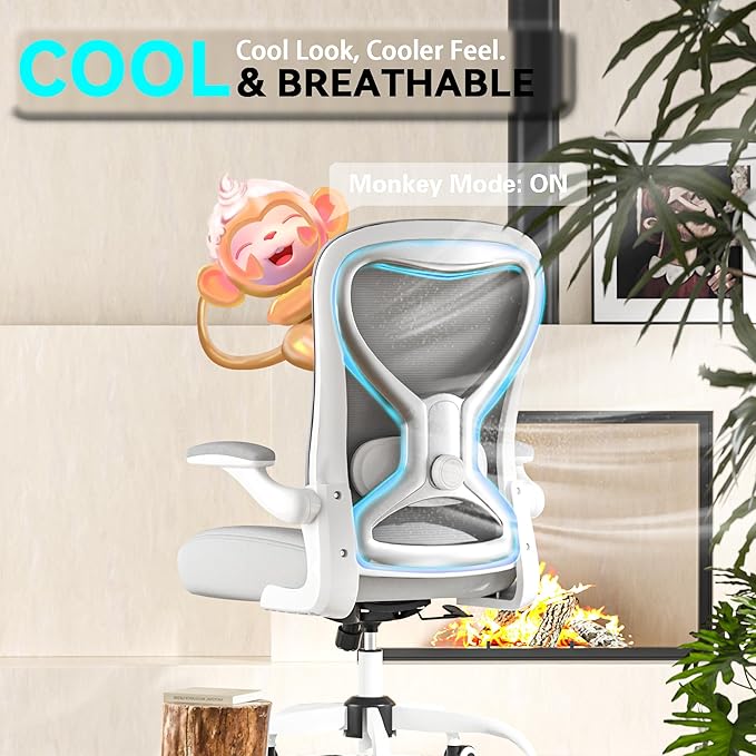 Office Desk Chair with Ergonomic Lumbar Support, Extra-Thick Seat Cushion, Flip-up Arms, Breathable Mesh Back, Computer Task Chair for Home Office