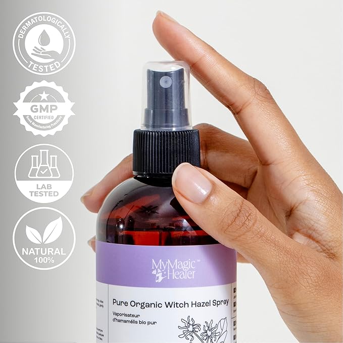 MyMagicHealer Organic Witch Hazel Spray | Calming Flare Care | Gentle Relief for Inflamed, Irritated, Swollen Skin | Ideal for Cystic Acne, Boils, Hidradenitis, Cysts, Ingrowns, and Fissures (8 oz)