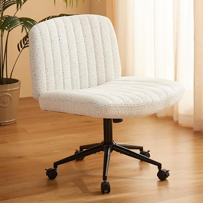 Dowinx Criss Cross Chair with Wheels, Premium Fabric & Pocket Spring Cushion, Adjustable Swivel Wide Seat, Modern Computer Vanity Chair for Home Office, Crafted to Enhance Quality Daily Life, White