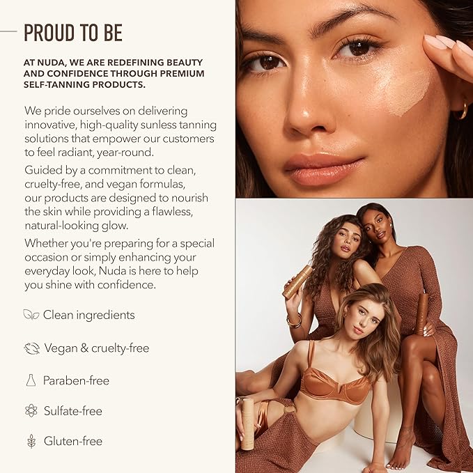 Nuda Glow On The Go Self Tan Travel Kit | Includes Self Tanner Mitt,1.69 Fl Oz Dark BronzeFoam Tanning Mousse & 0.19 Fl Oz CloudMist Face Tanner | Streak-Free Application | Head-to-Toe Sun-Kissed Look