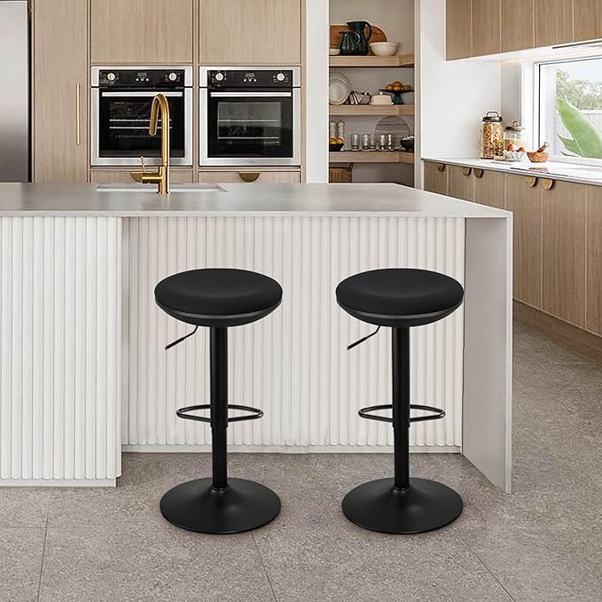 IWMH Standing Desk Stool, Ergonomic Adjustable Height Office Chair, Round 360° Swivel Sit Perching Stool Without Backrest for Bedroom, Kitchen, Living Room (Black*2)
