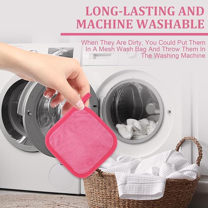 Makeup Remover Cloth 12 Pack, Ultra Soft and Reusable Microfiber Makeup Remover Towels for All Skin Types, Perfect Face Towels for Women, 6 Inch X 6 Inch, Rose Red
