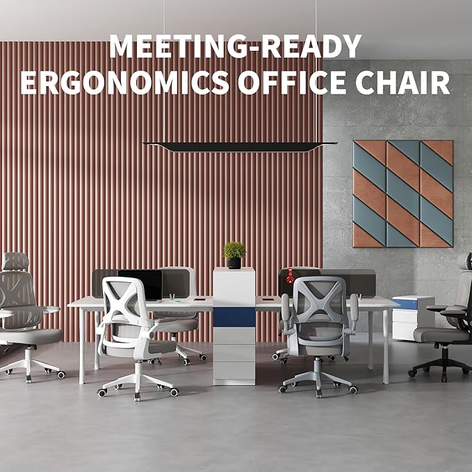 Ergonomic Office Chair - Desk Chair with Adjustable Headrest Lumbar Support Computer Chair - Mesh Comfy Chair with Flip-up Armrests - Gaming Chairs for Adults Home Office 330 LBS (Black+Gray)