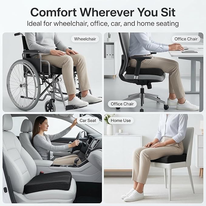 Extra Wide Cooling Gel Seat Cushion for Wheelchair & Office Chair, Waterproof Silk Cushion for Hip & Lumbar Support, Pressure Relief for Long Sitting, Sciatica & Tailbone Pain