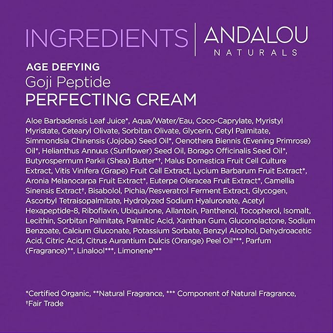 Andalou Naturals Goji Peptide Perfecting Cream-Age Defying Face Moisturizer with Resveratrol, CoQ10 - Supports Skin Collagen and Elastin, Improves Appearanceof Wrinkles & Signsof Aging (Pack of 2)
