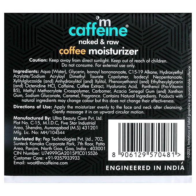 mCaffeine Naked and Raw Coffee Moisturizer - 48-Hour Face Cream Controls Excess Oil - Gel-Based Lotion Instant Moisture - Hyaluronic Acid - 1.69 oz (Pack of 2)