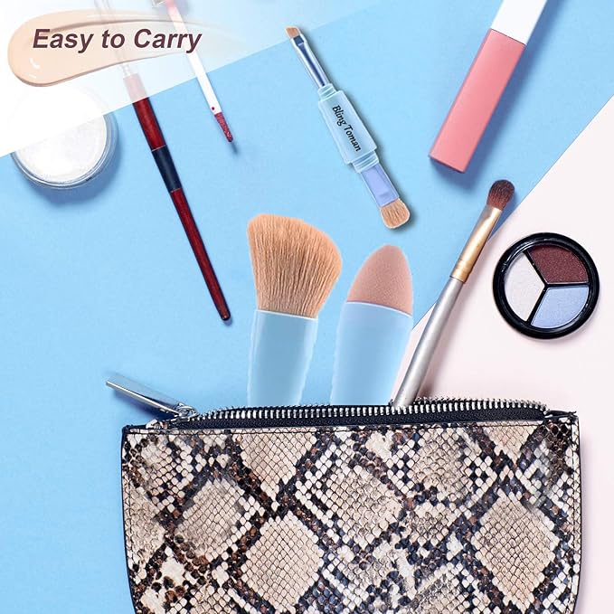 Bling Toman 4-in-1 Makeup Brush,Makeup Sponge,Blush Blending,Eyeshadow,Eyebrow&Liner Lip Face Foundation All-in-One Brushes Travel Makeup Brush Set Mini Makeup Tools Kit, Cosmetics Gift for Women