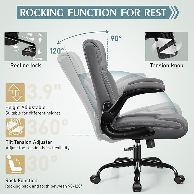 Leather Office Chair, PU Home Computer Desk Chairs with Ergonomic Back Support, 360°Swivel Free,Small Gaming Chair with Wheels and Adjustable Armrests, for Short People Use