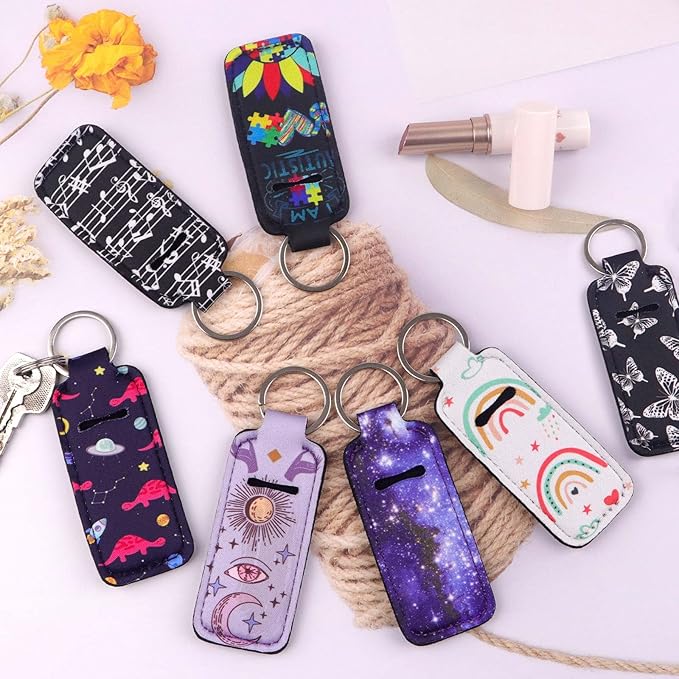 DMLSKY Lip Balm Holder Keychain, Sleeve Pouch for Mini Lipstick, Cute Portable Key Chain Accessories for Lip Gloss