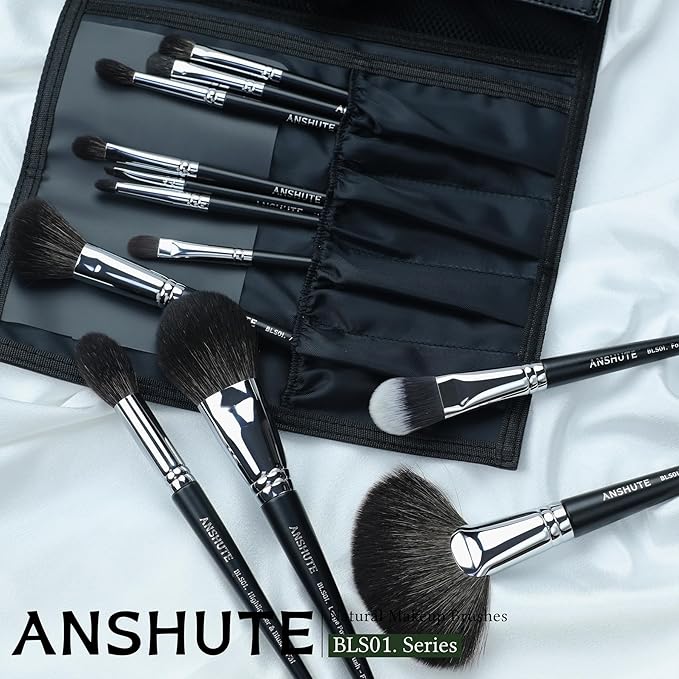 12-Piece Professional Natural Goat Hair Makeup Brush Set with Travel-Ready Makeup Brush Organizer - 5 Face & 7 Eye Brushes. Super Soft Bristles, Variety of Brushes. Labled Brush Handle