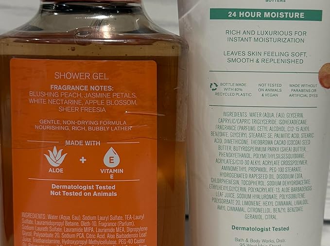 Bath & Body Works Women's Pretty As A Peach Body Wash Shower Gel and Body Cream 2 Piece Set