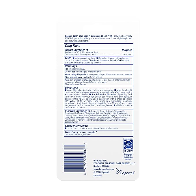 Banana Boat Sport Ultra Sunscreen Stick SPF 50, 1.5oz | Travel Size Sunscreen, Mini SPF Stick Sunblock, Oxybenzone Free, 1.5oz