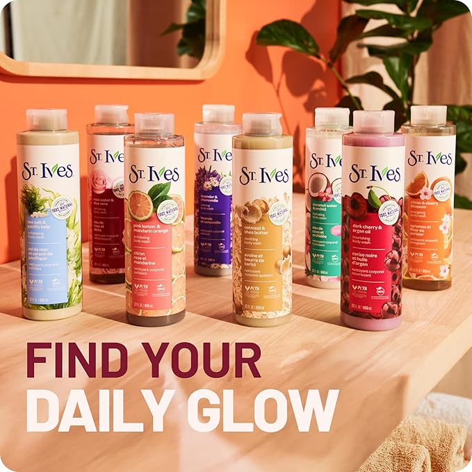 St. Ives Dark Cherry & Argan Oil Body Wash, Nourishing Body Care with 100% Natural Extracts, Moisturizing Body Soap, Daily Shower Gel Cleanser with Sweet Cherry Fragrance, 22oz