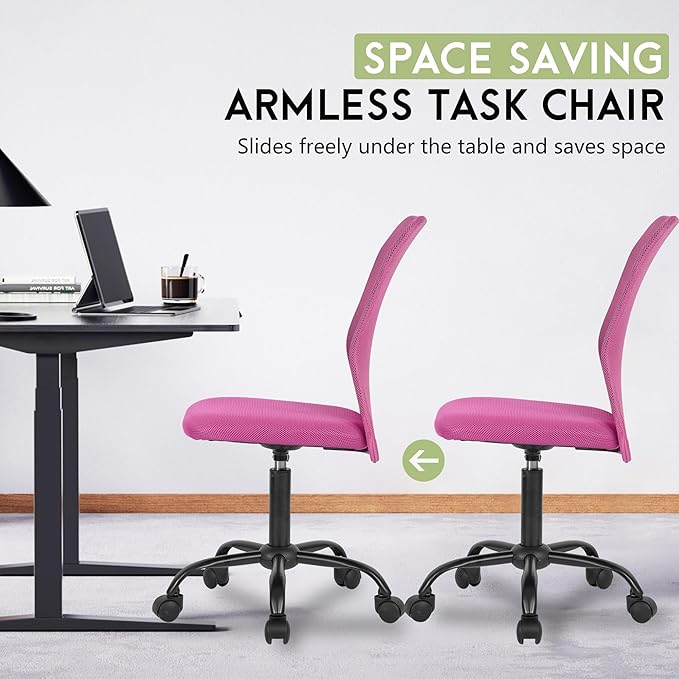 BestOffice Ergonomic Office Chair Desk Chair Mesh Computer Chair Armless Back Support Modern Executive Rolling Swivel Chair with Lumbar Support(Pink)