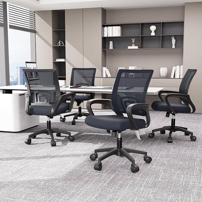 Magshion Ergonomic Office Desk Chair, Mid-Back Mesh Computer Chair, Swivel Chair with Breathable Backrest & Lumbar Support, Adjustable Height for Gaming, Work, Study, 300 Lbs Capacity, Gray