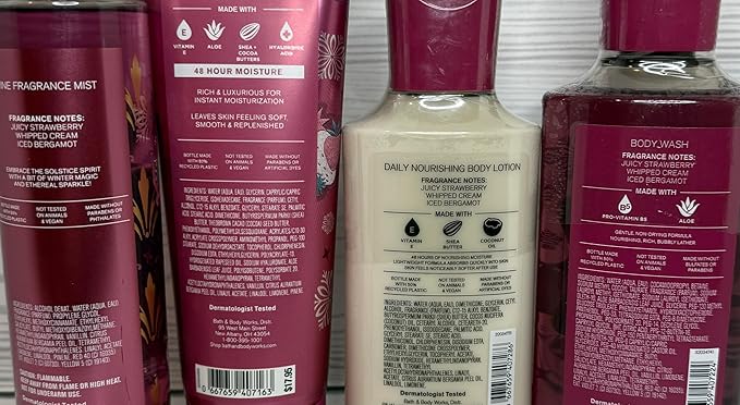 Bath & Body Works Strawberry Snowflakes Gel Wash, Lotion, Ultimate Hydration Cream, and Mist 4 Piece Set