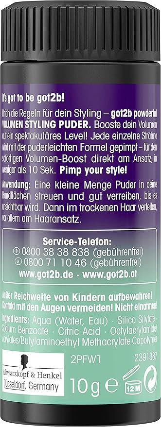 Got2B Schwarzkopf Powder'ful Unisex Root Hair Styling Powder, For Instant Volume and Root Boost, Vegan, 10g