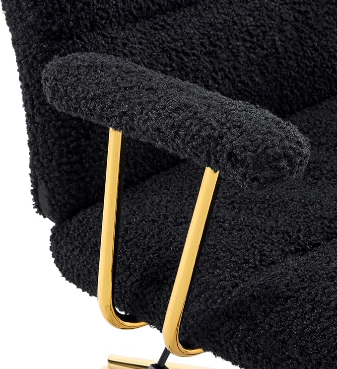 Elegant Black and Gold Office Chair with Textured Boucle Fabric, Modern Desk Chair with Padded Seat, Height Adjustable with Durable Gold Base