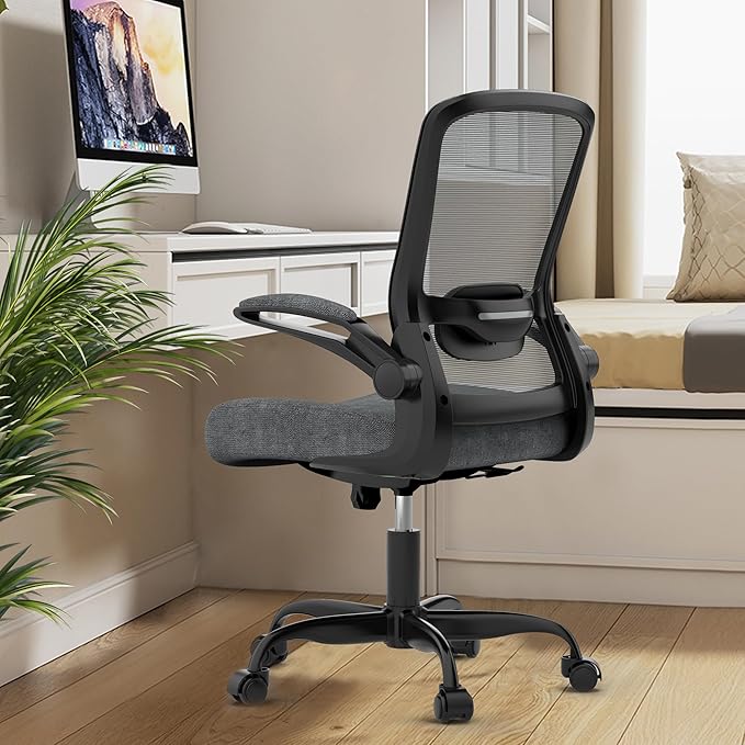 Mimoglad Ergonomic Office Chair - Desk Chair with Flip-up Armrests & 135° Recline, Adjustable Lumbar Support - Space-Saving Task Chair for Business/Team Office & Home (Iron Gray, 300lbs)