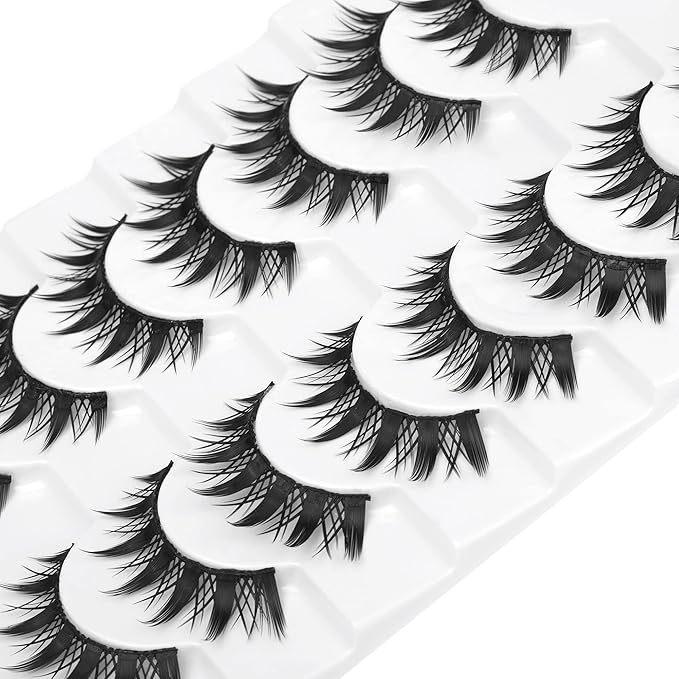 Manga Cosplay Lashes Manhua Anime Eyelashes Natural Look Thick Cat Eye Lashes Look Like Individual False Lashes Pack, 10 Pairs