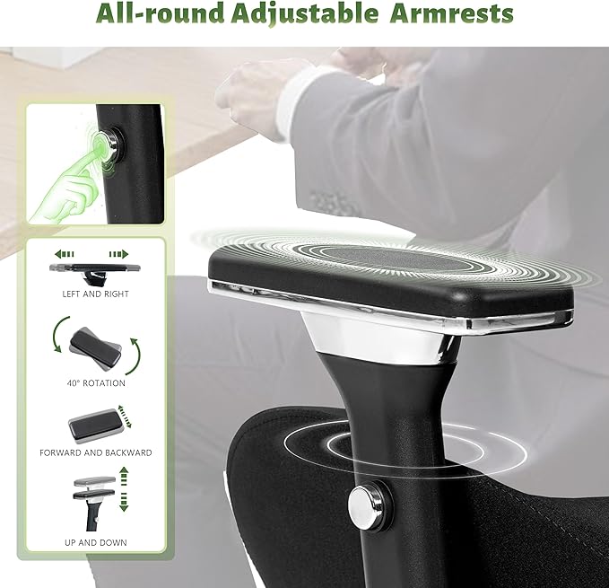 600LBS Big and Tall Office Chair,Ergonomic Mesh Office Chairs with Thicken Oversized Spring Cushion,Executive Computer Desk Chair Adjustable Upgraded 4D Armrests for Home Office,Black