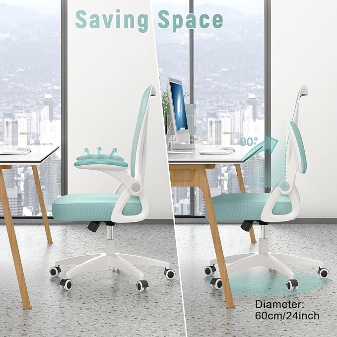 naspaluro Ergonomic Office Chair, Computer Chair with Adjustable Height, Flip-Up Arms and Lumbar Support, Breathable Mesh Desk Chair for Home Study Working (Without Headrest, Green)